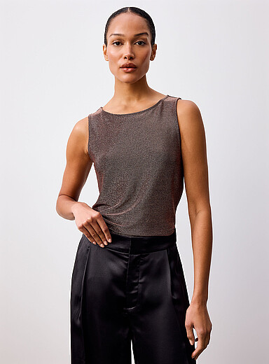 Contemporaine: La camisole scintillante col bateau Bronze - Ambre pour femme