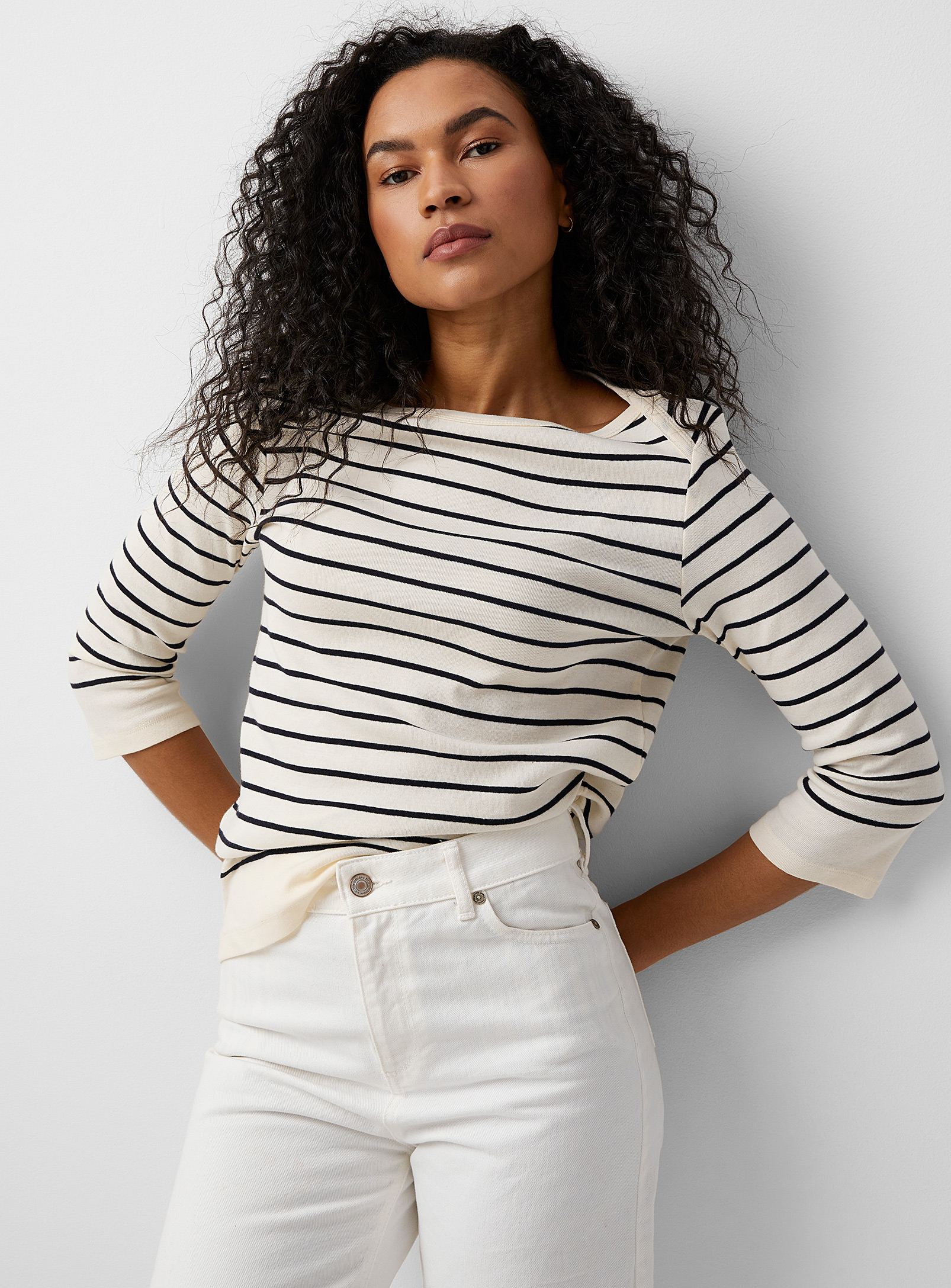 Contemporaine Boatneck Sailor T-shirt In Patterned White