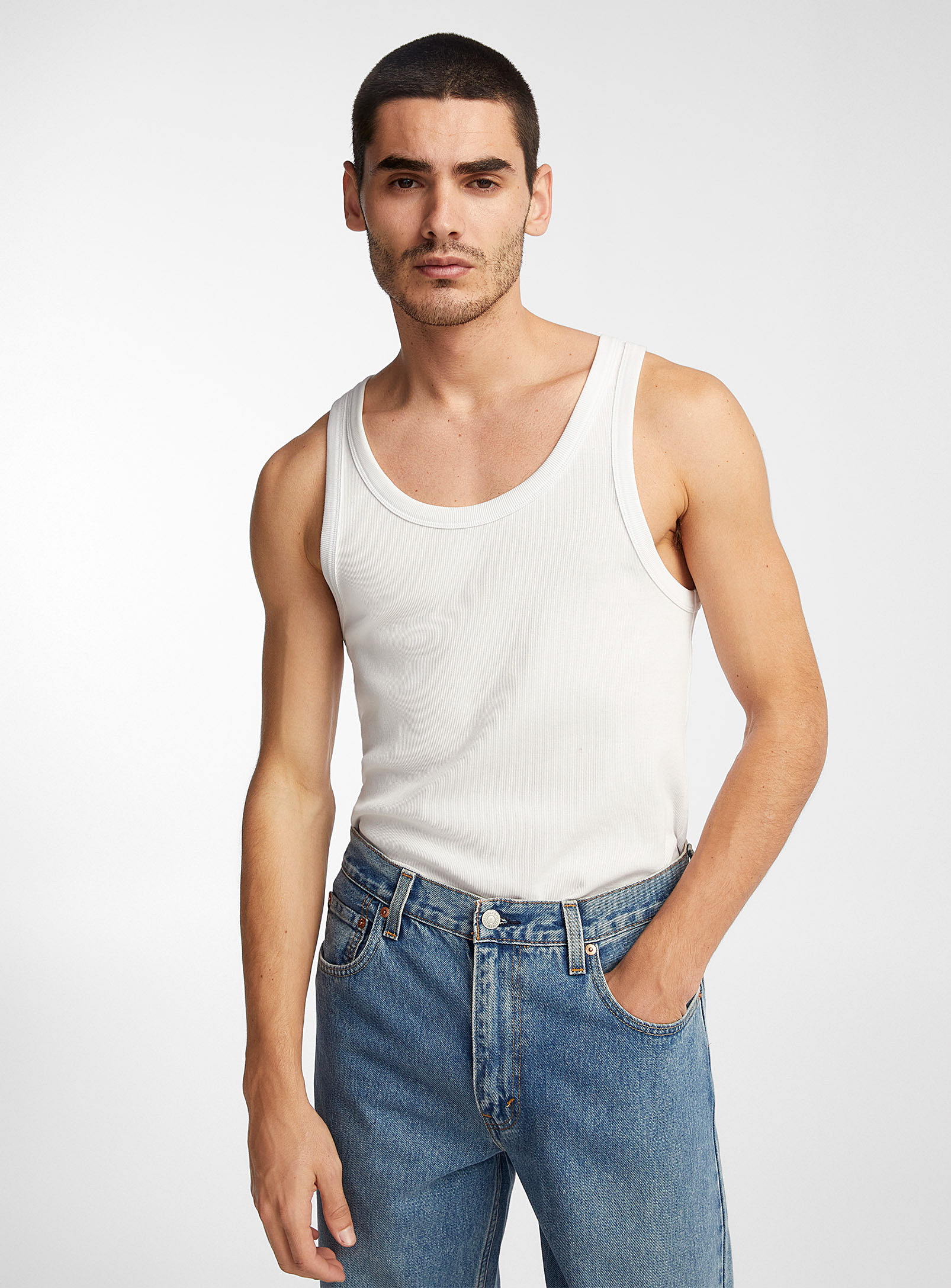 Le 31 Minimalist Ribbed Tank In White