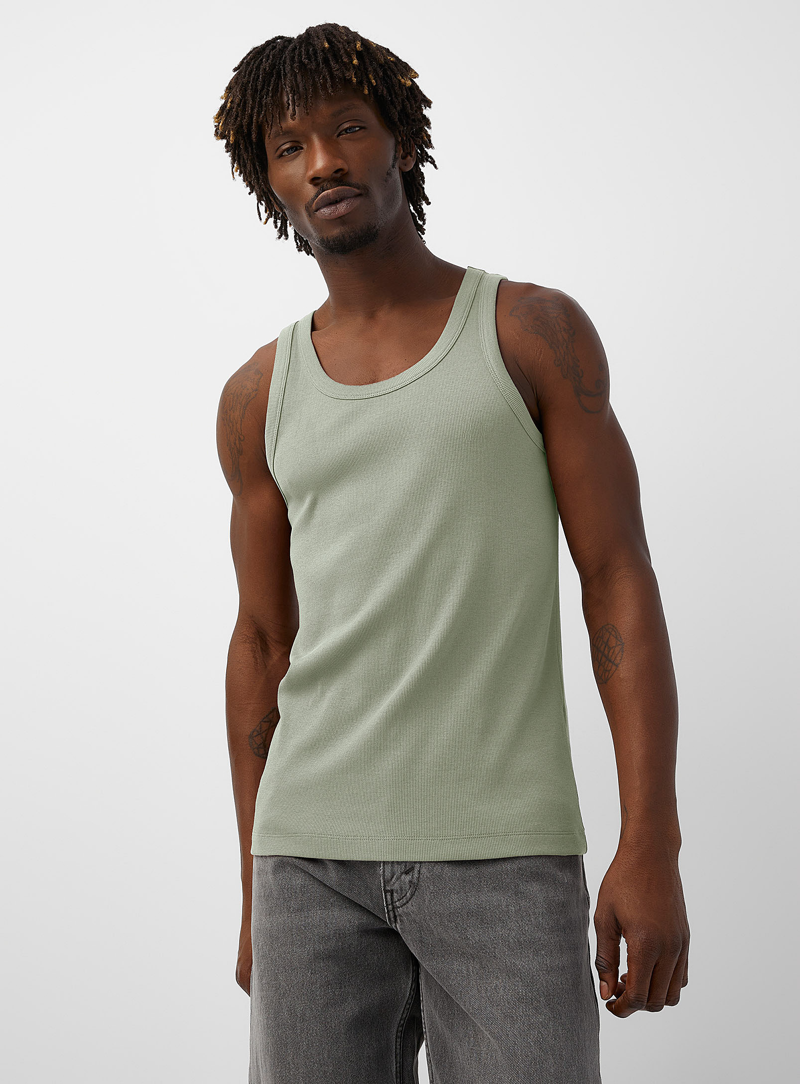 Le 31 Minimalist Ribbed Tank In Lime Green