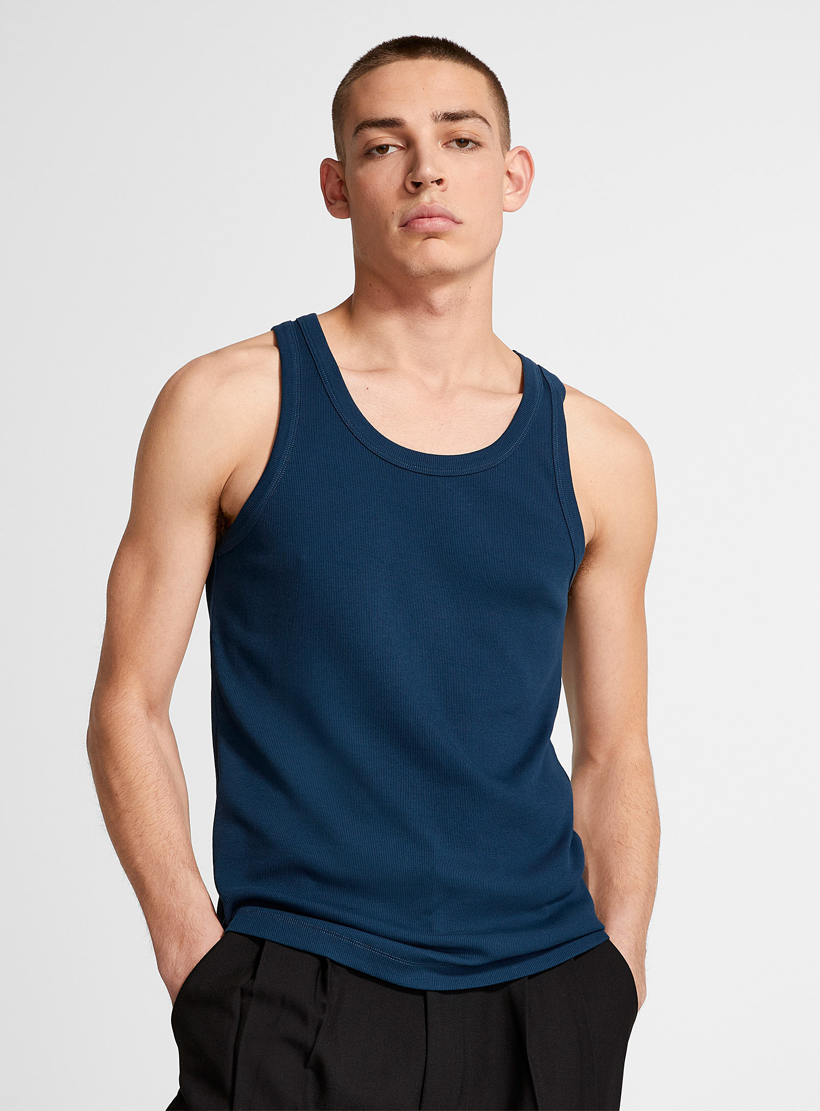 Le 31 Minimalist Ribbed Tank In Blue