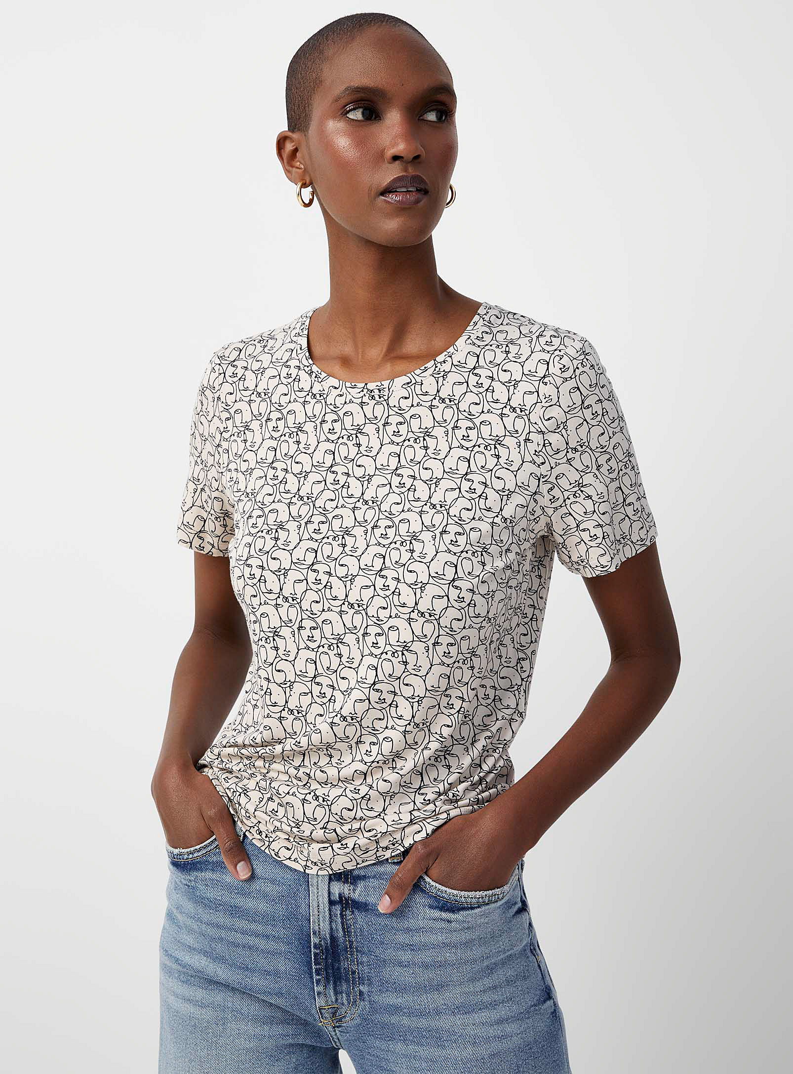 Contemporaine Flowy Printed T-shirt In Sand