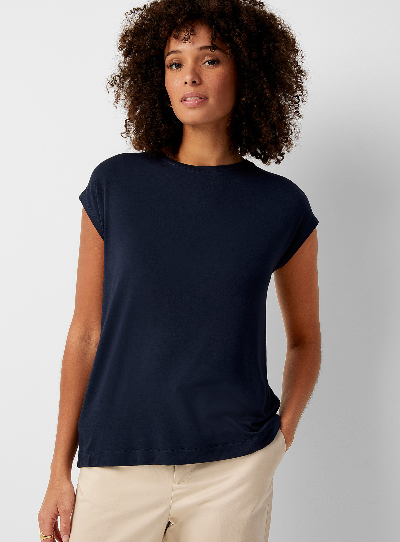 Contemporaine Soft Jersey Cap-sleeve T-shirt In Marine Blue