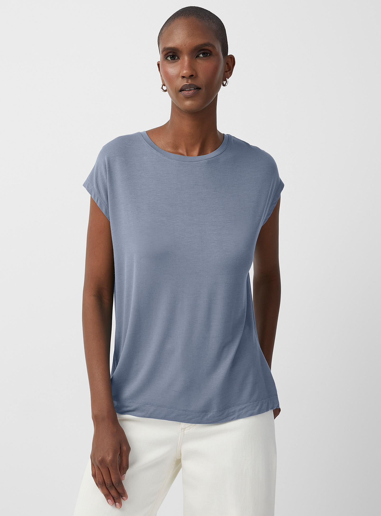 Contemporaine Soft Jersey Cap-sleeve T-shirt In Slate Blue