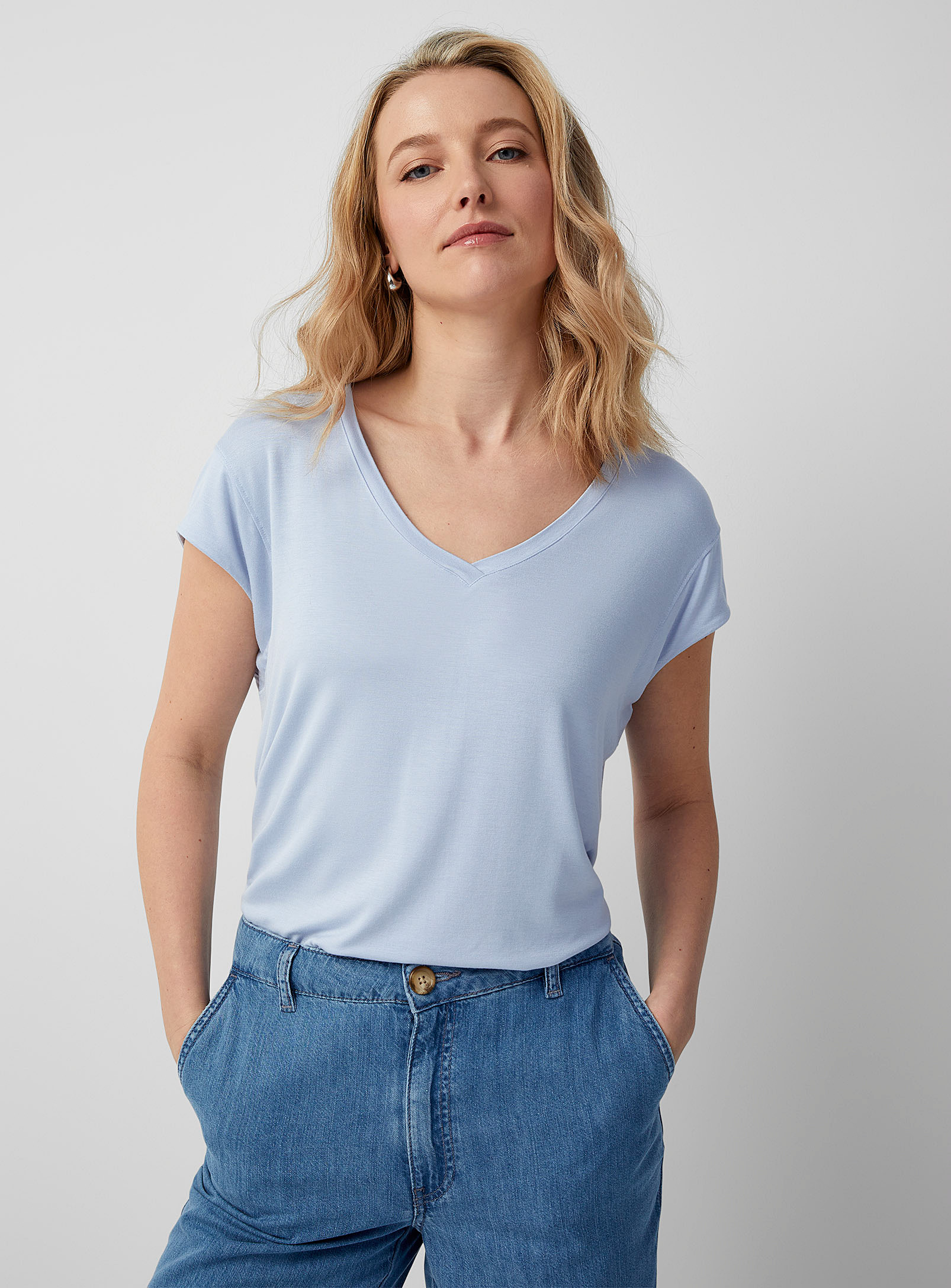 Contemporaine Cap-sleeve Flowy T-shirt In Baby Blue