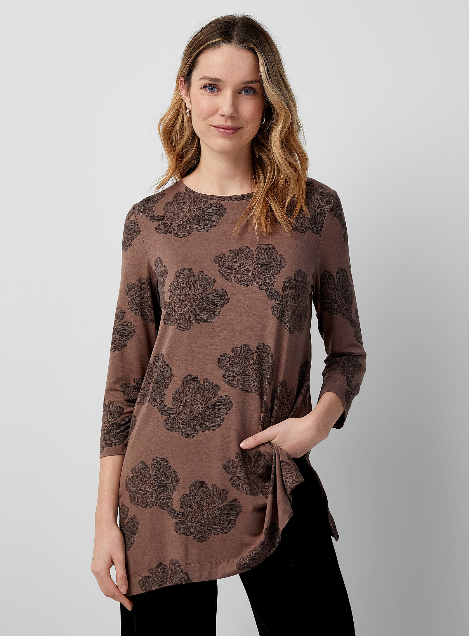 Contemporaine 3/4-sleeve Print Tunic In Sand