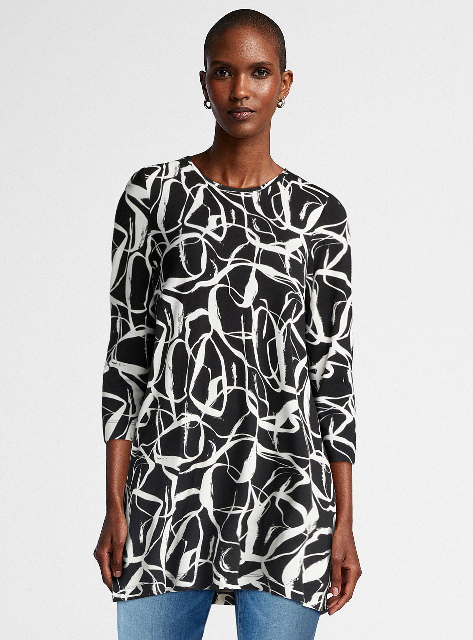 Contemporaine 3/4-sleeve Print Tunic In Black And White