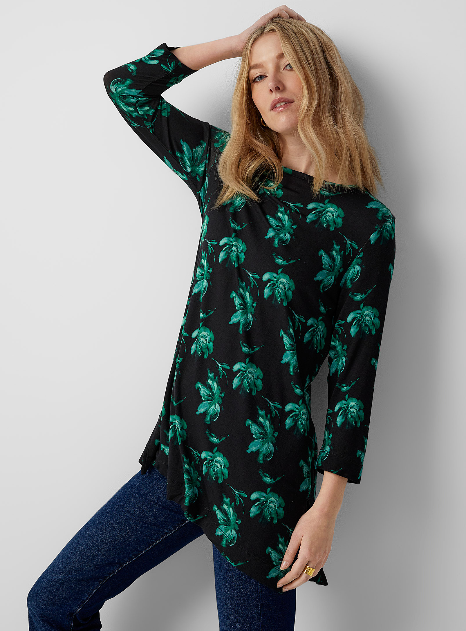 Contemporaine 3/4-sleeve Print Tunic In Bottle Green