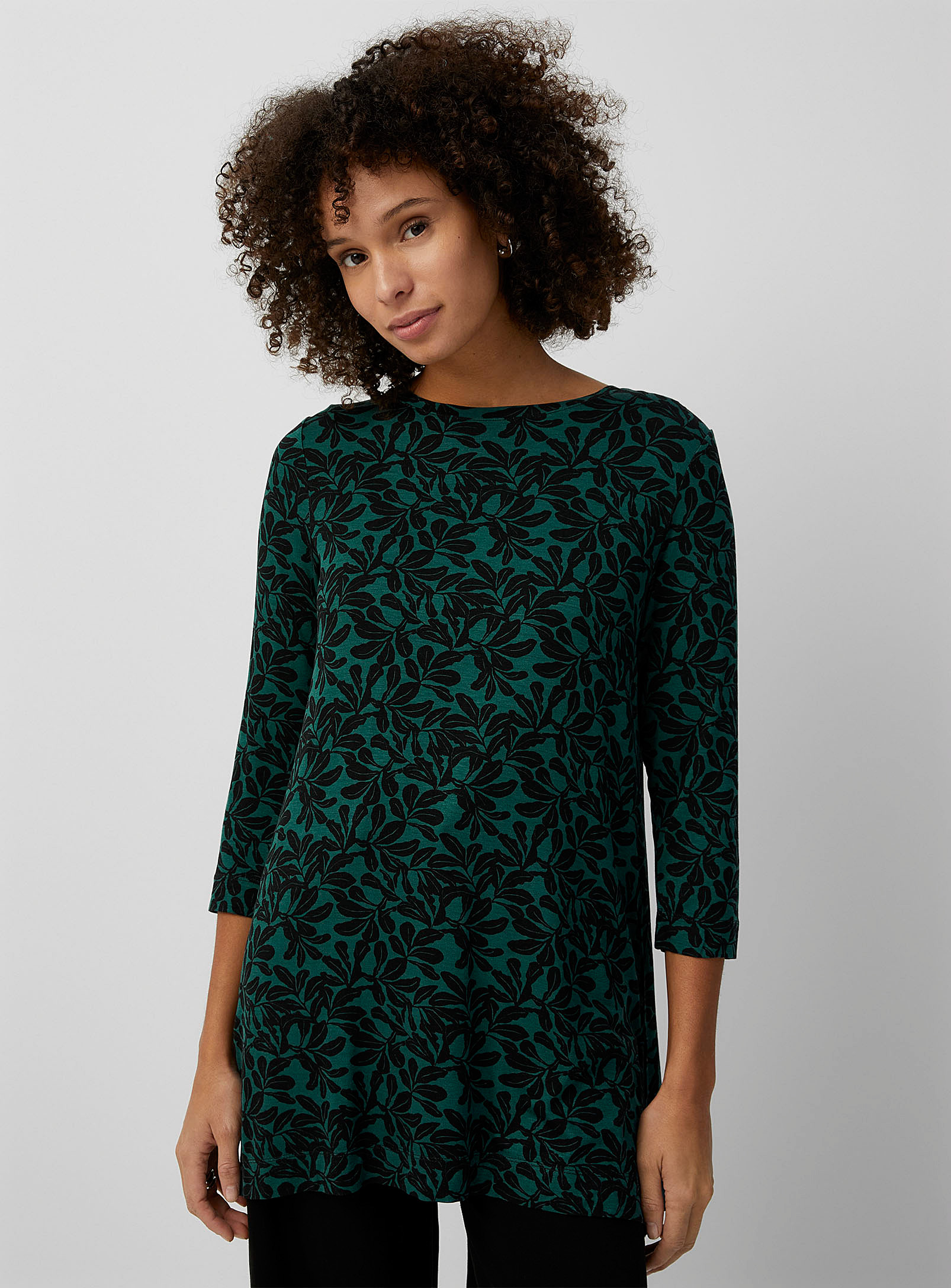 Contemporaine 3/4-sleeve Print Tunic In Teal