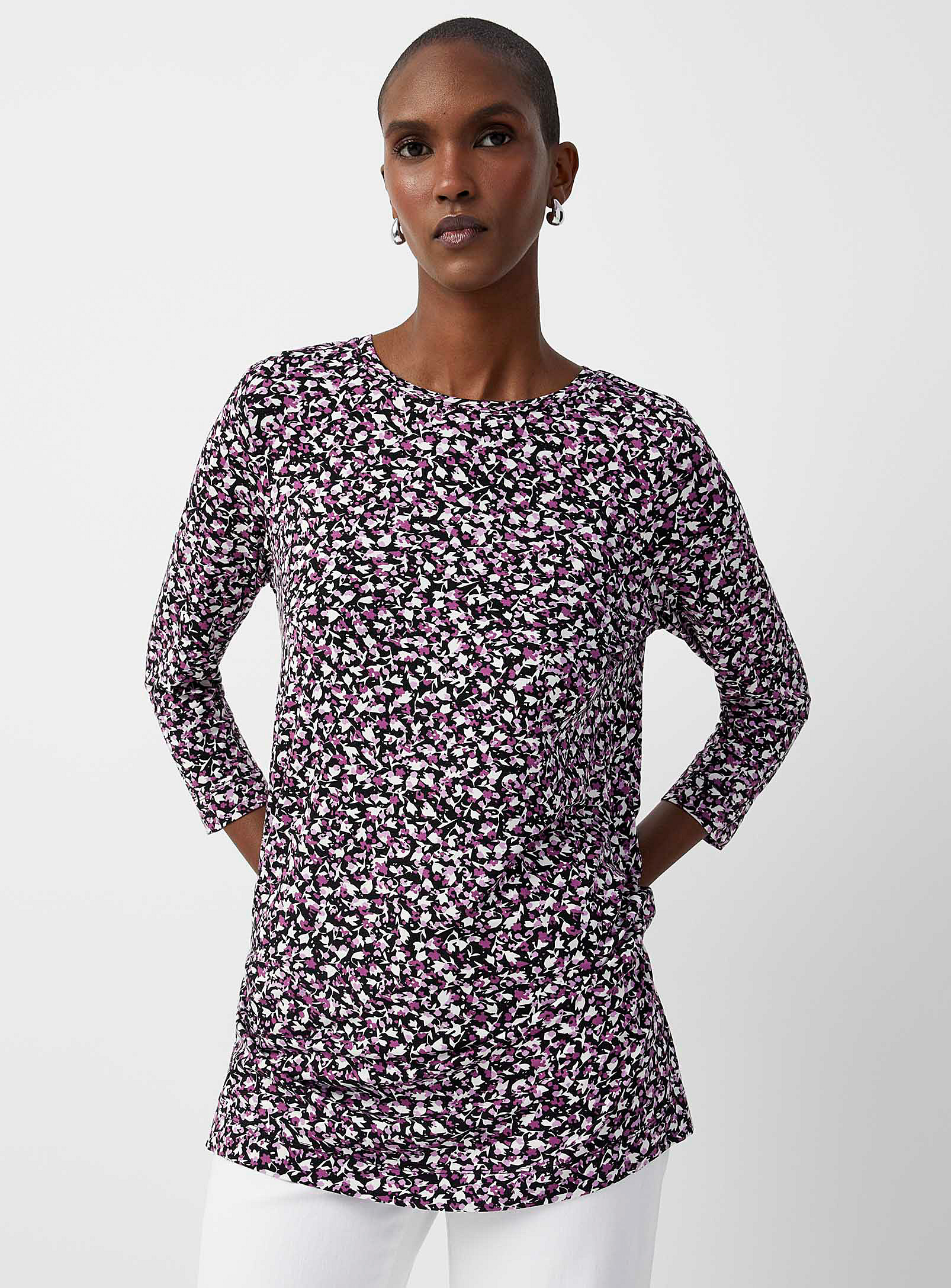 Contemporaine 3/4-sleeve Print Tunic In Patterned Crimson