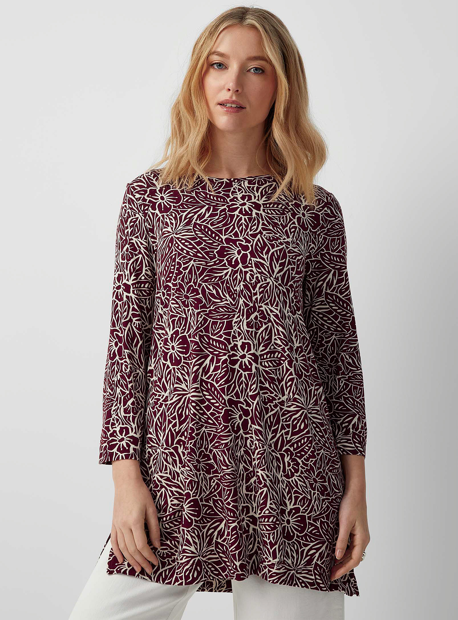 Contemporaine 3/4-sleeve Print Tunic In Ruby Red