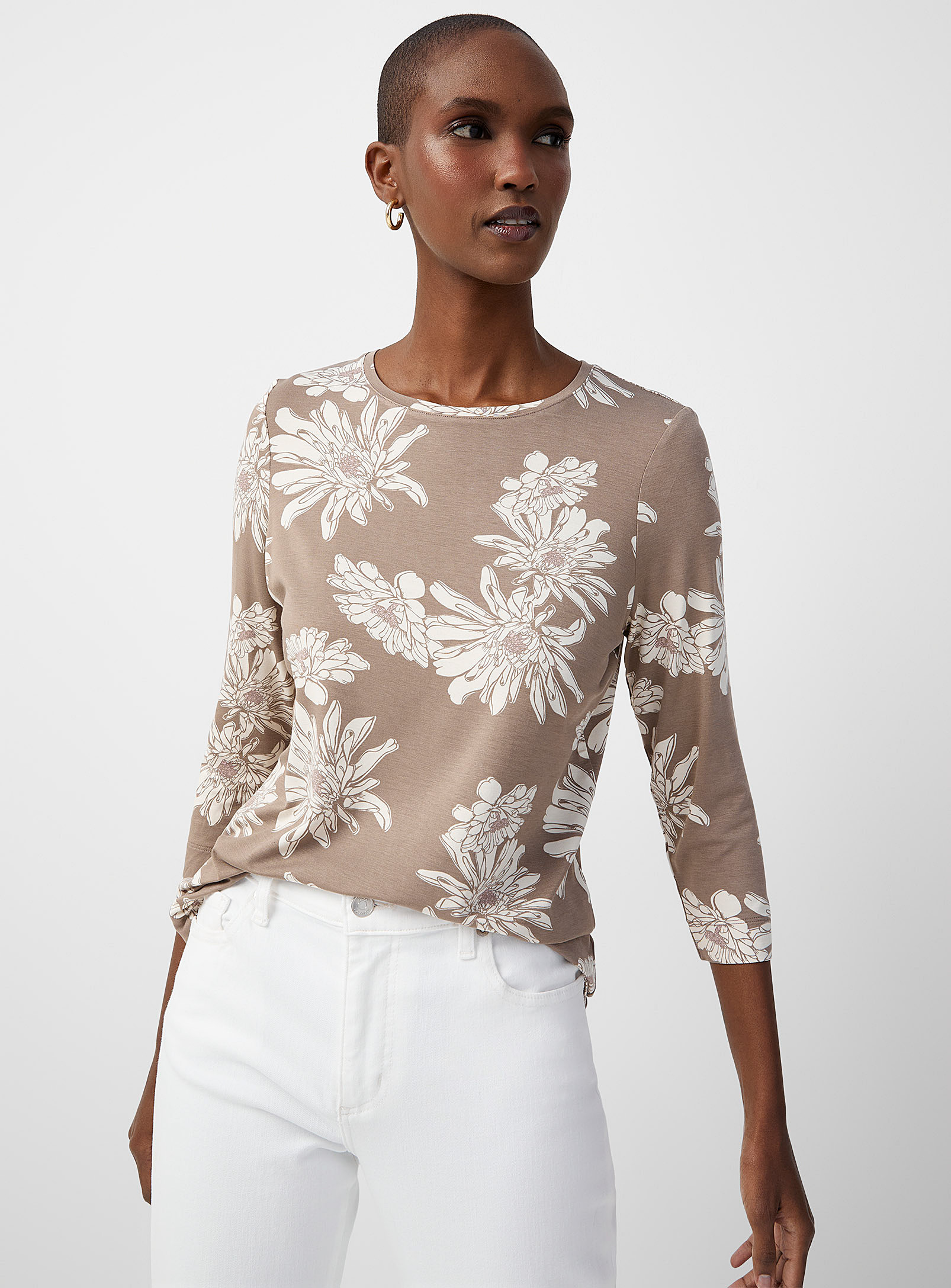 Contemporaine Flowy Print T-shirt In Taupe