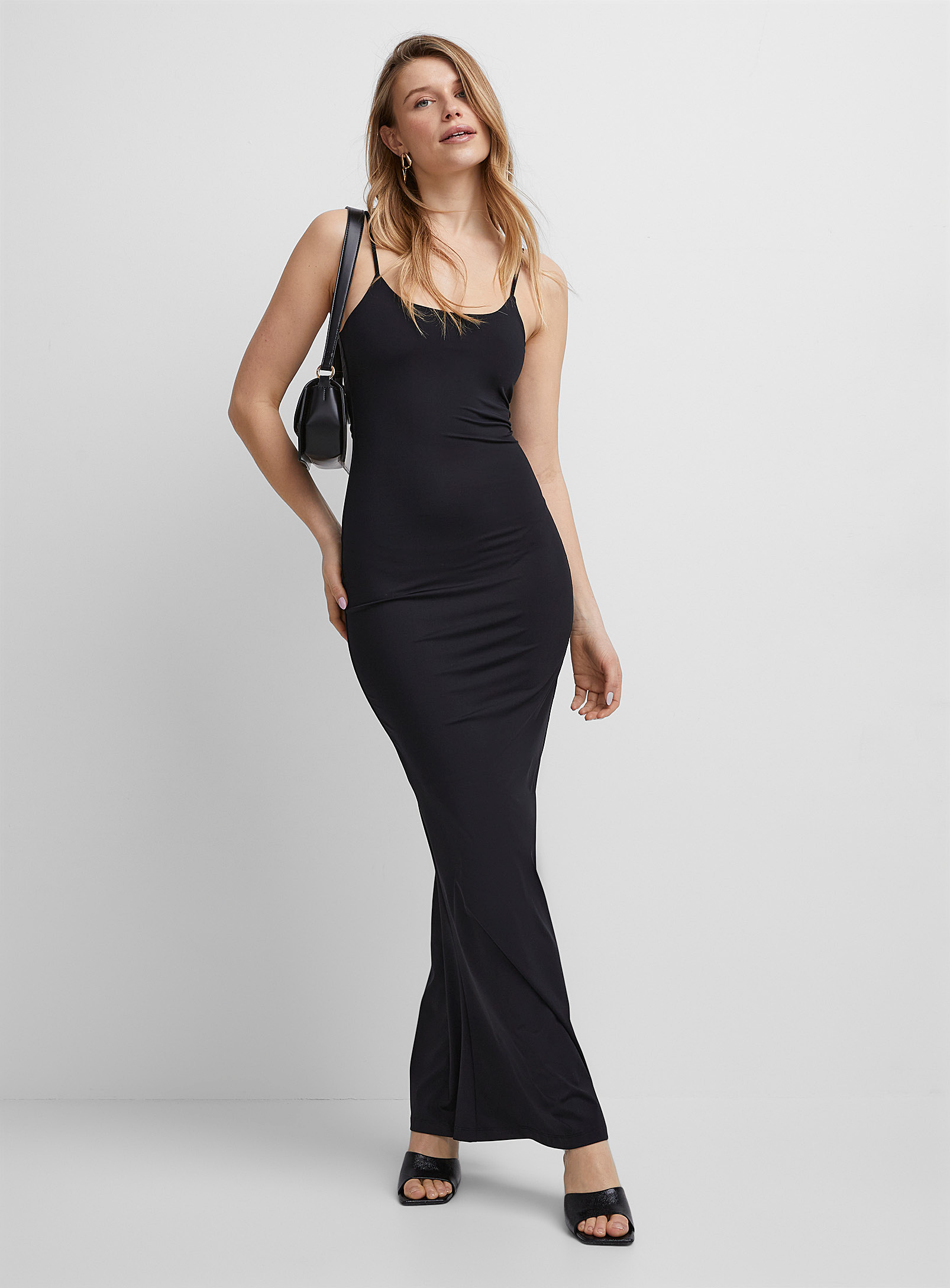 Icone Soft Microfibre Long Fitted Dress In Black