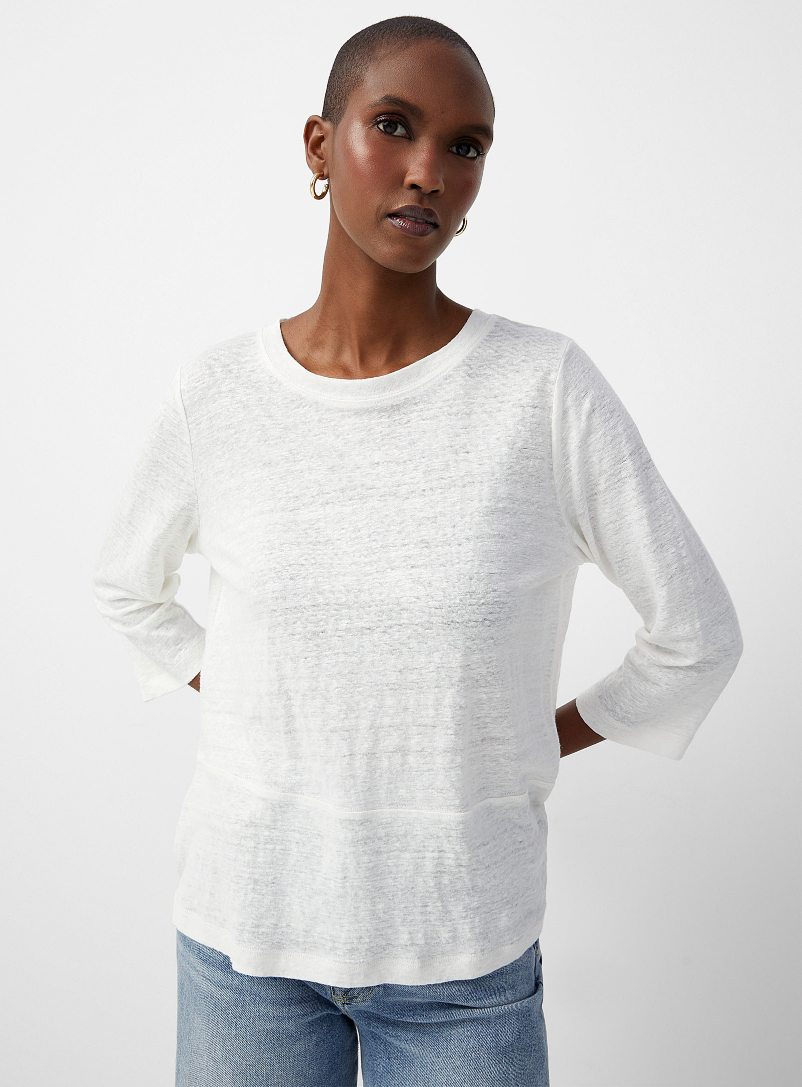 Contemporaine Buttoned Back Organic Linen T-shirt In Ivory White