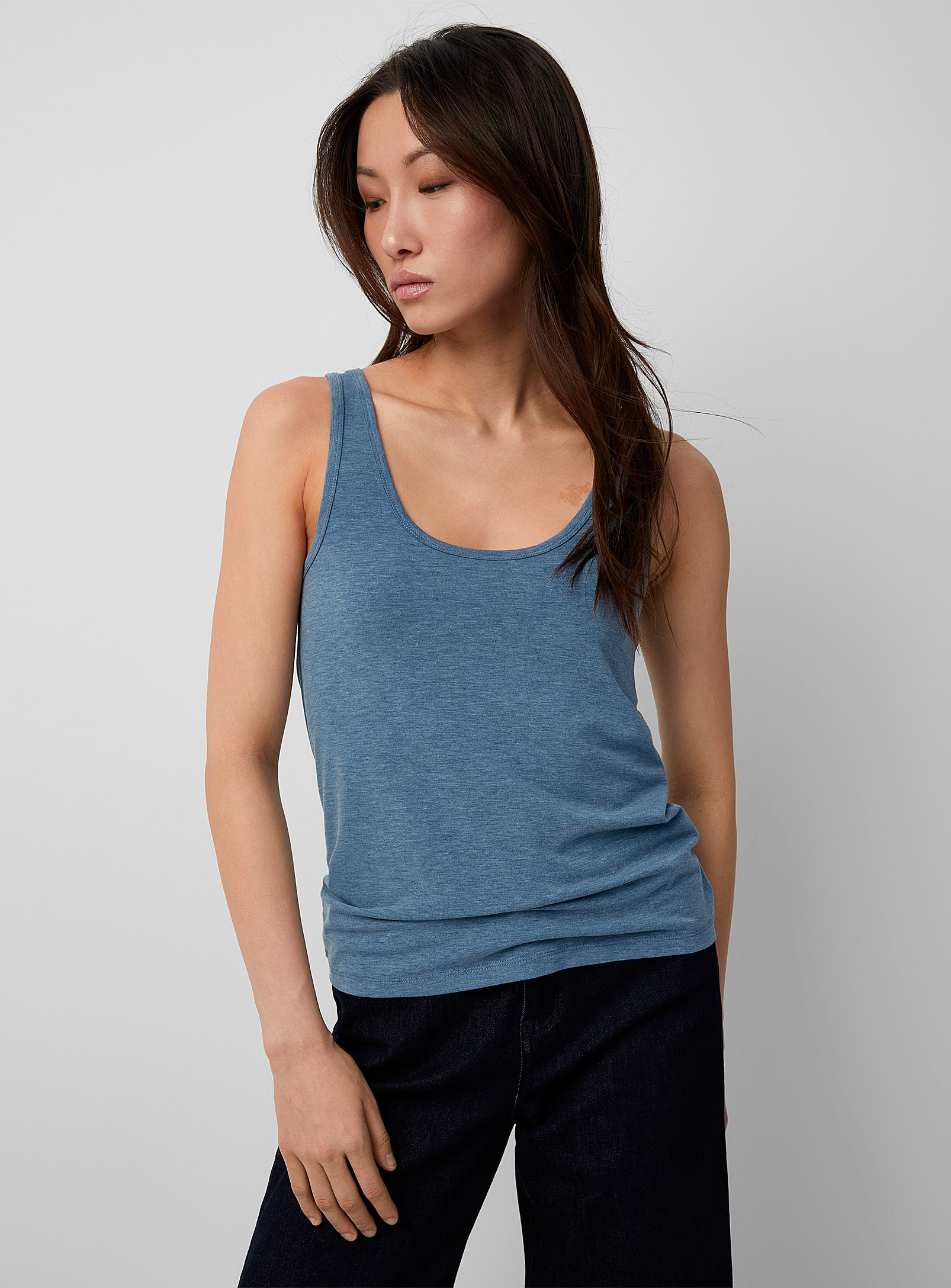 Contemporaine Touch Of Silk Scoop-neck Tank In Slate Blue