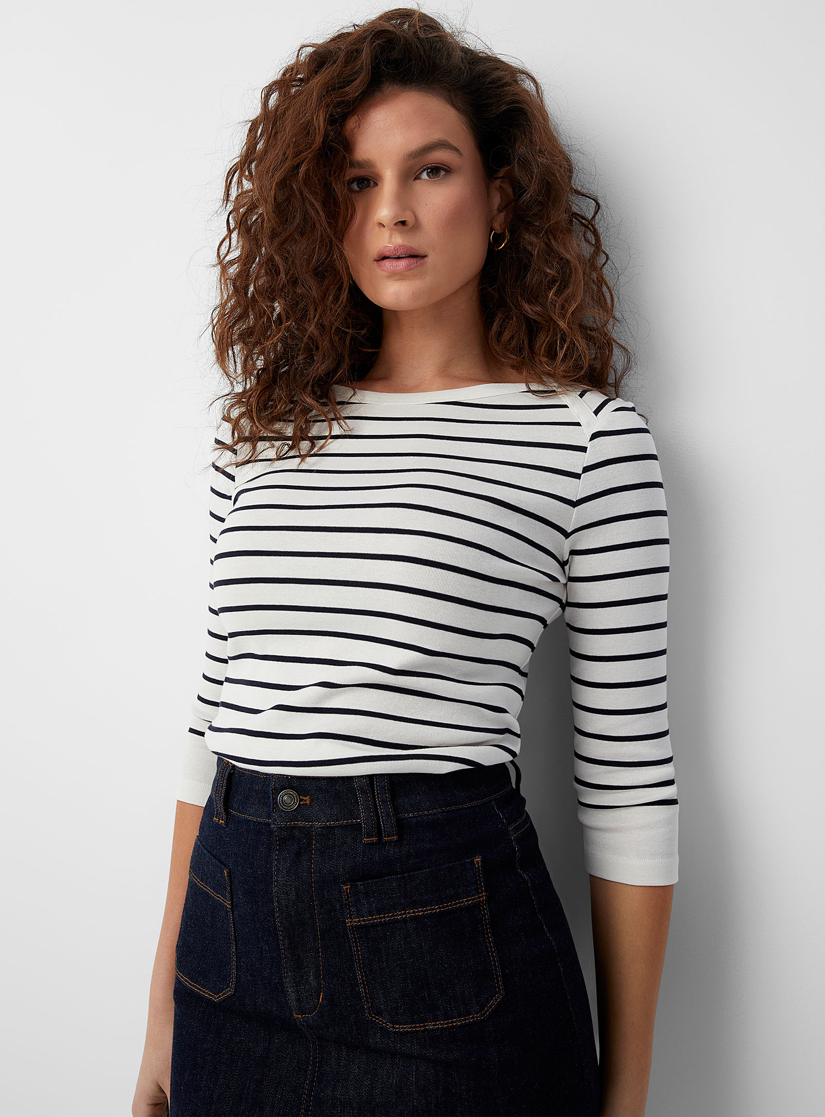 Contemporaine Boatneck Sailor T-shirt In Patterned White