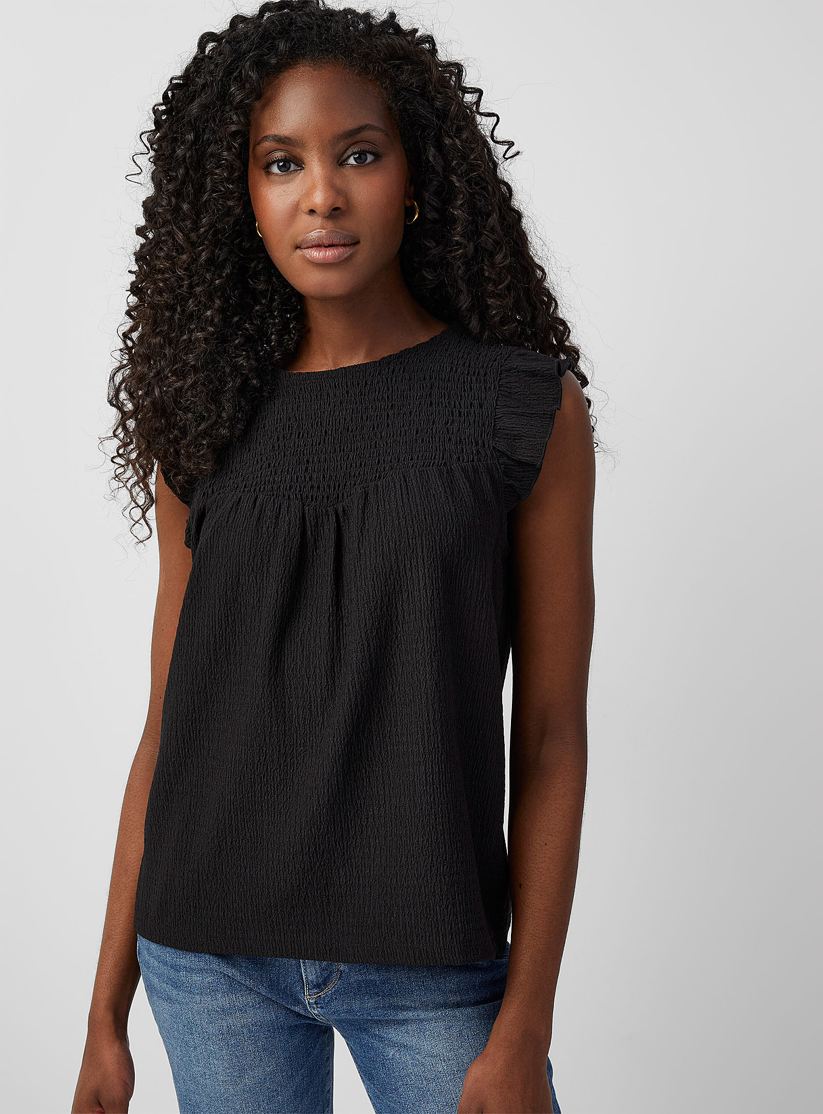 Contemporaine Cap Sleeves Ruched Cami In Black