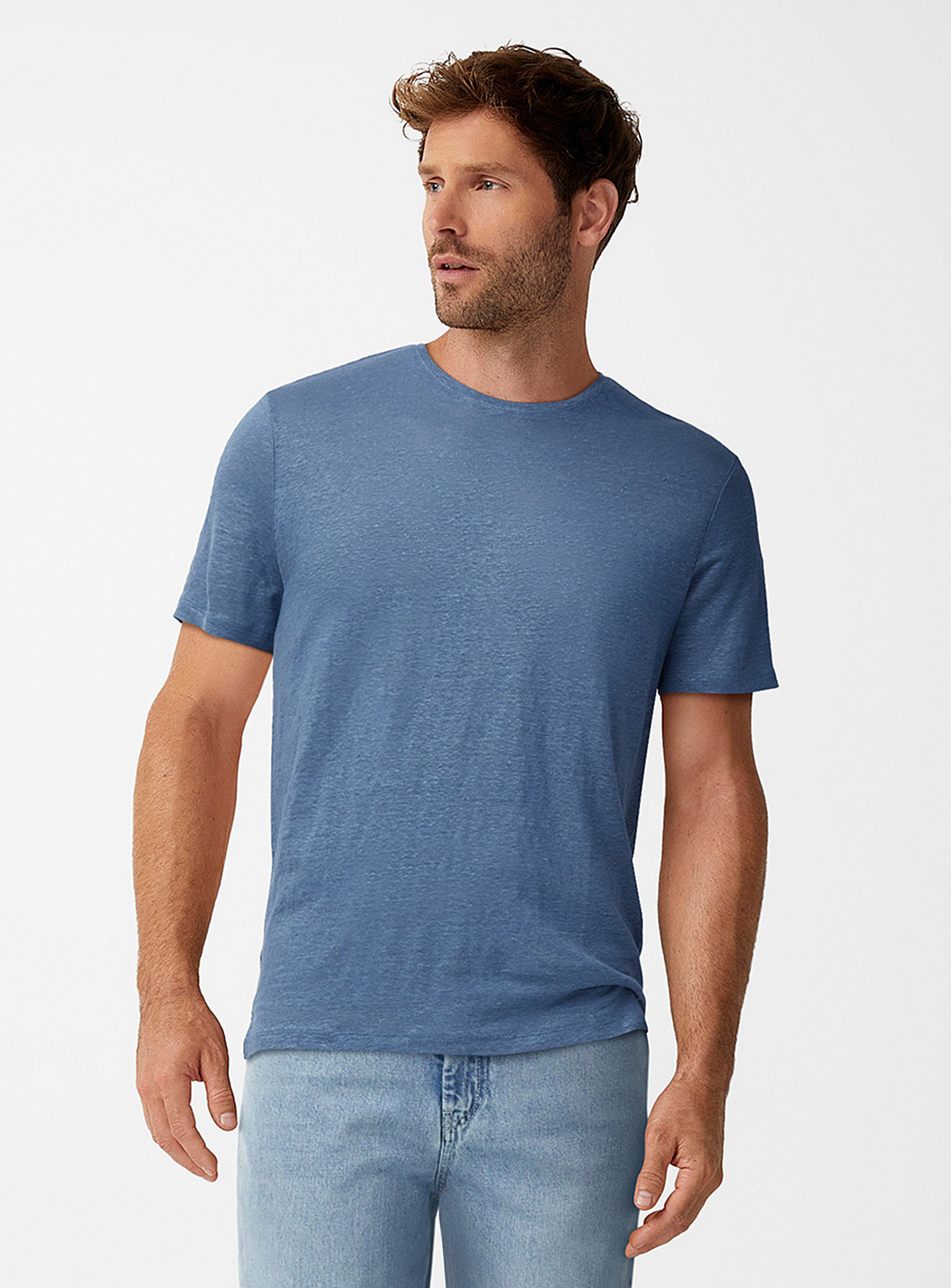 Le 31 European Flax Tm Pure Linen Jersey T-shirt In Slate Blue