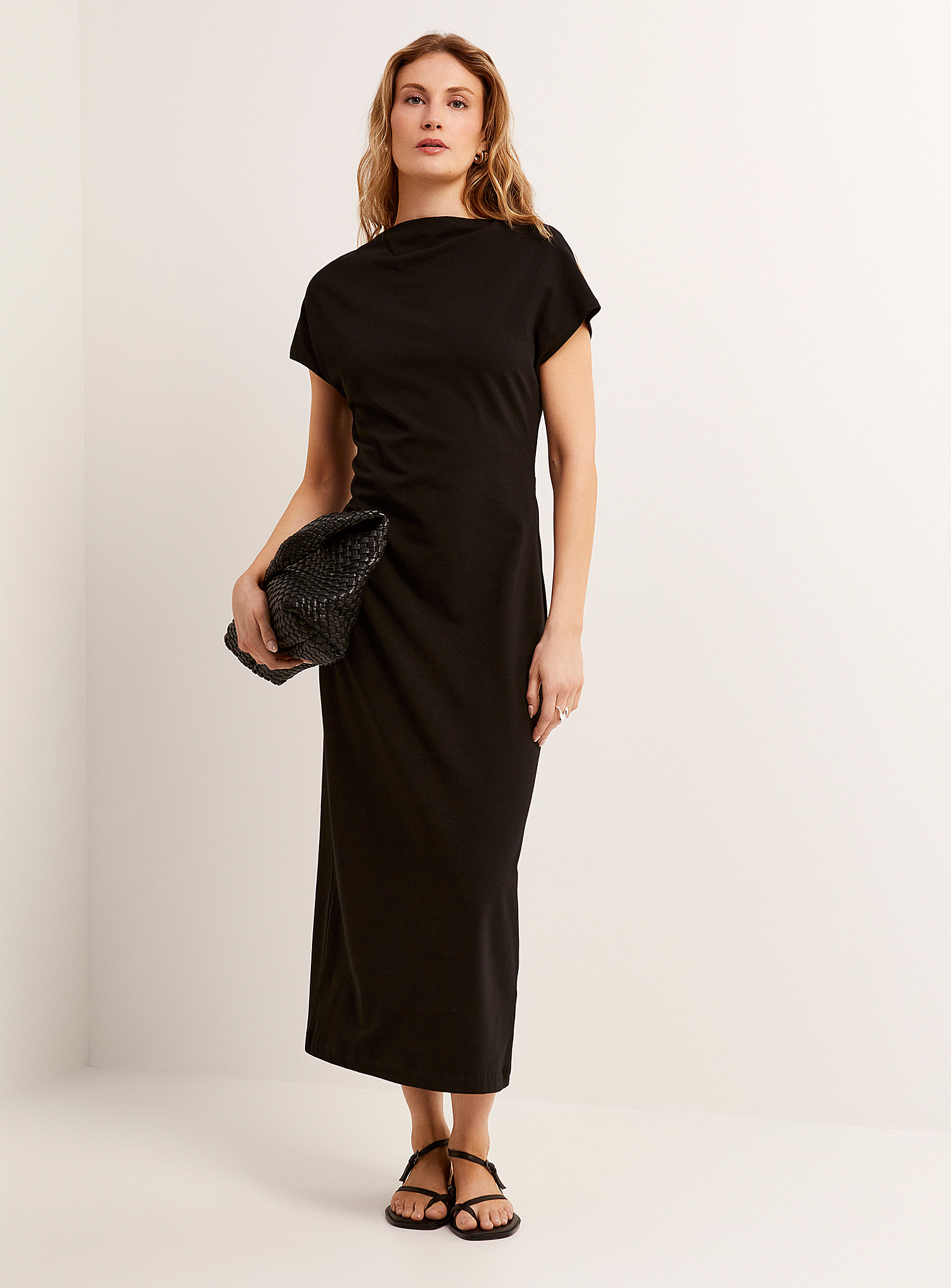 Contemporaine Ruched Form-fitting Jersey Dress In Black