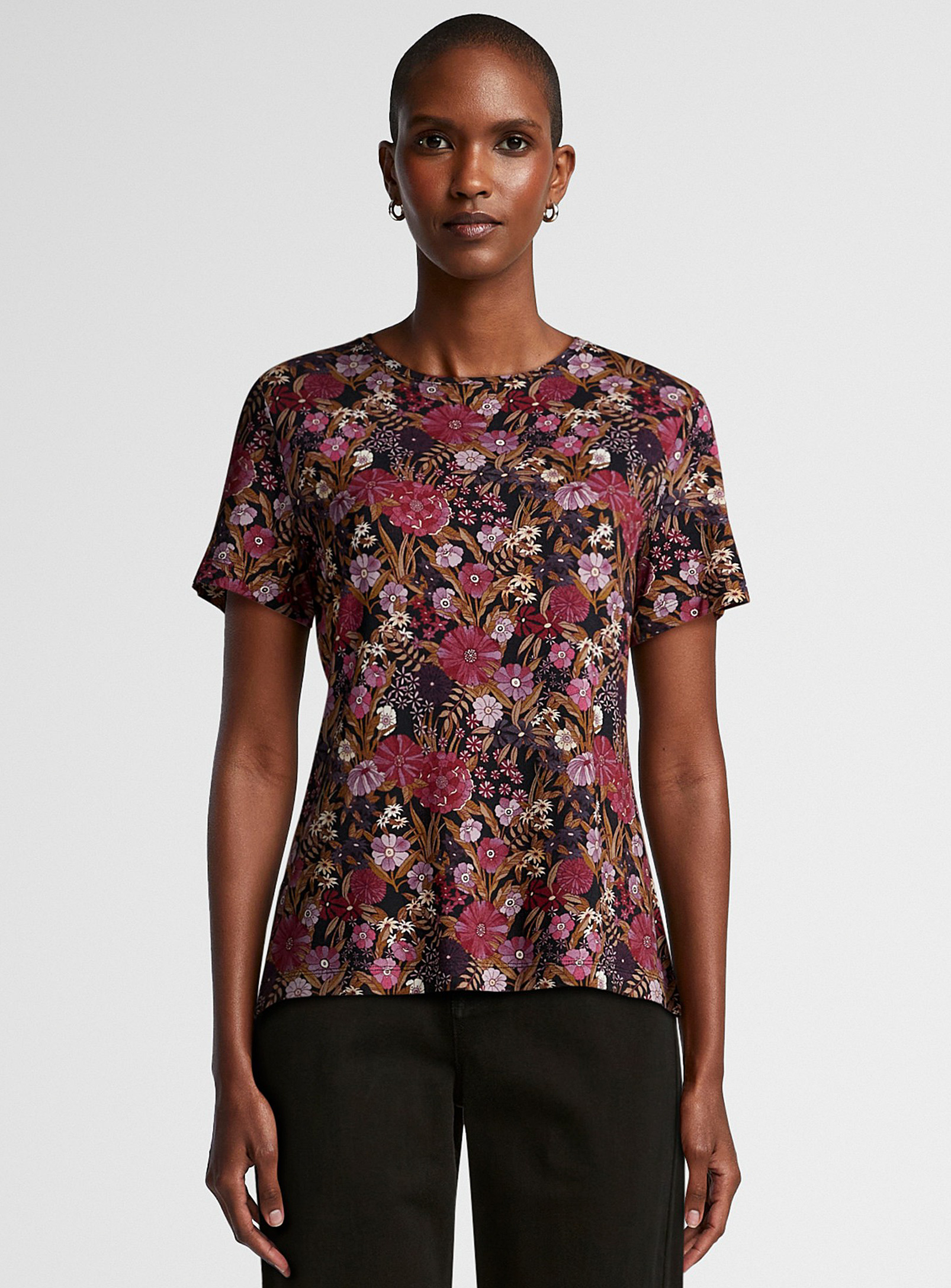 Contemporaine Patterned Ultra-flowy T-shirt In Patterned Crimson