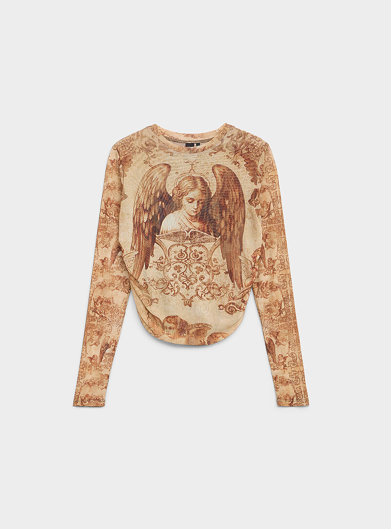 Cropped gathered micromesh T-shirt product image 3