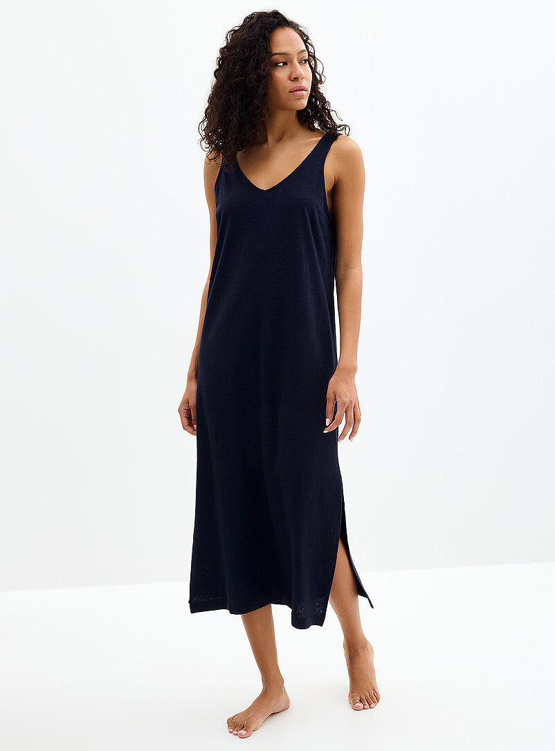 V-Neck Soft Linen Long Nightgown