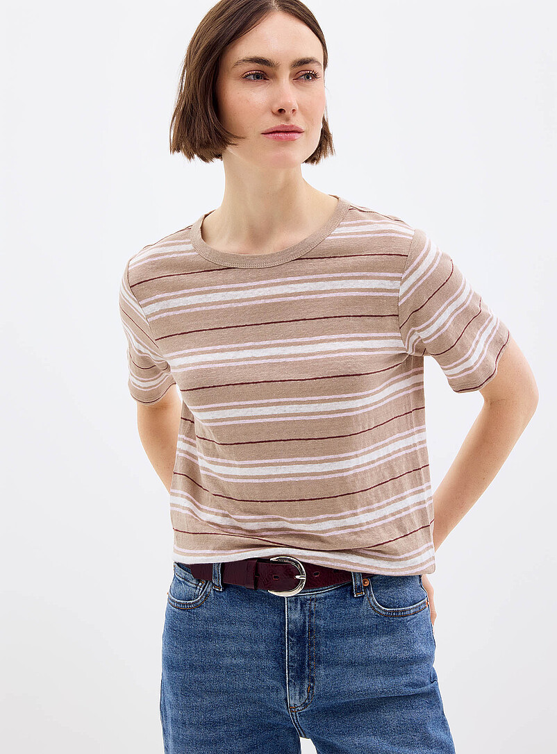 Patterned 100% Slub Linen T-Shirt
