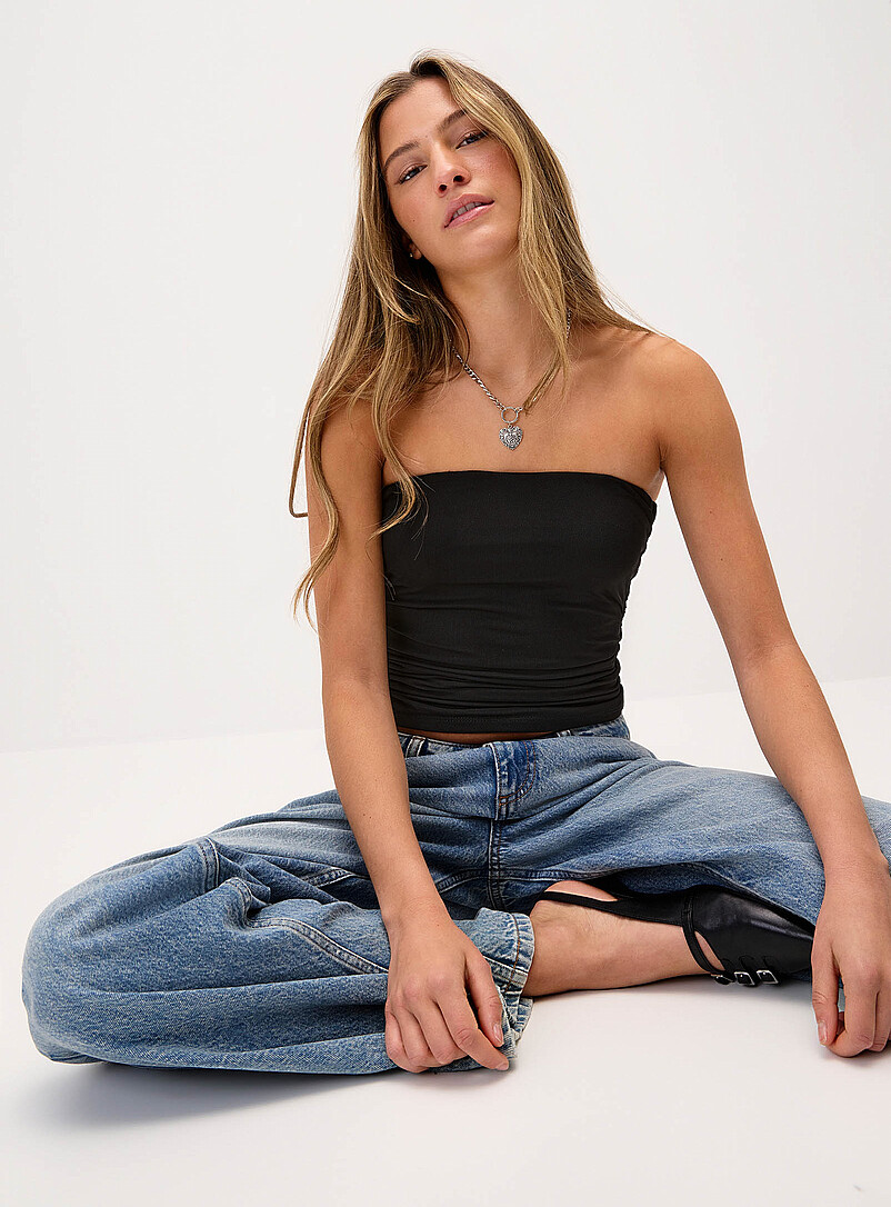 Ruched Mesh Tube Top