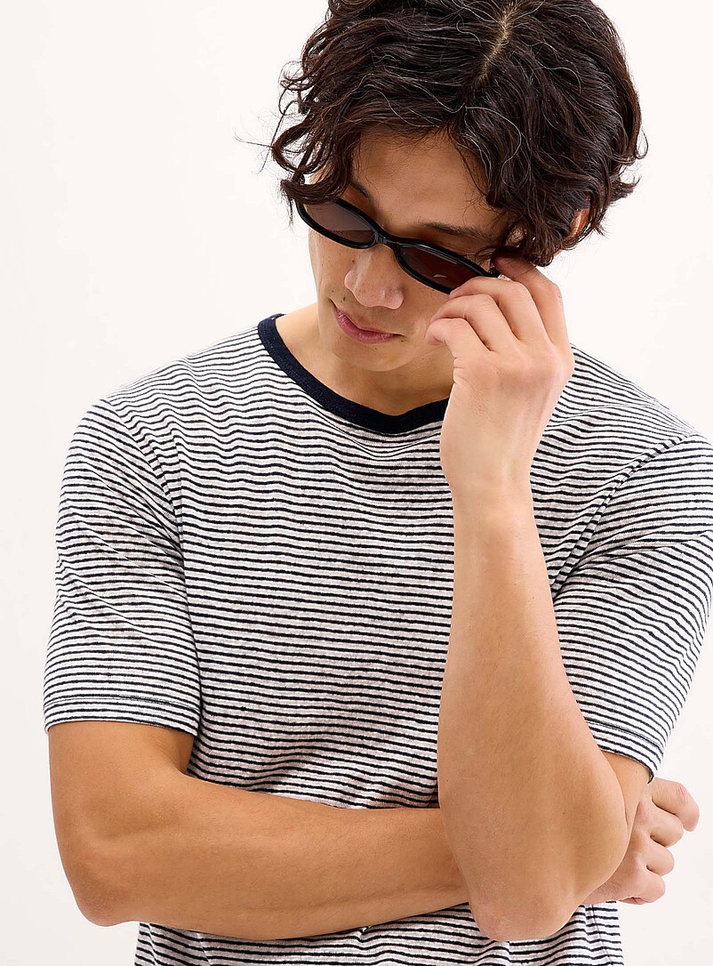 Twin-stripe 100% linen jersey T-shirt Comfort fit product image 2