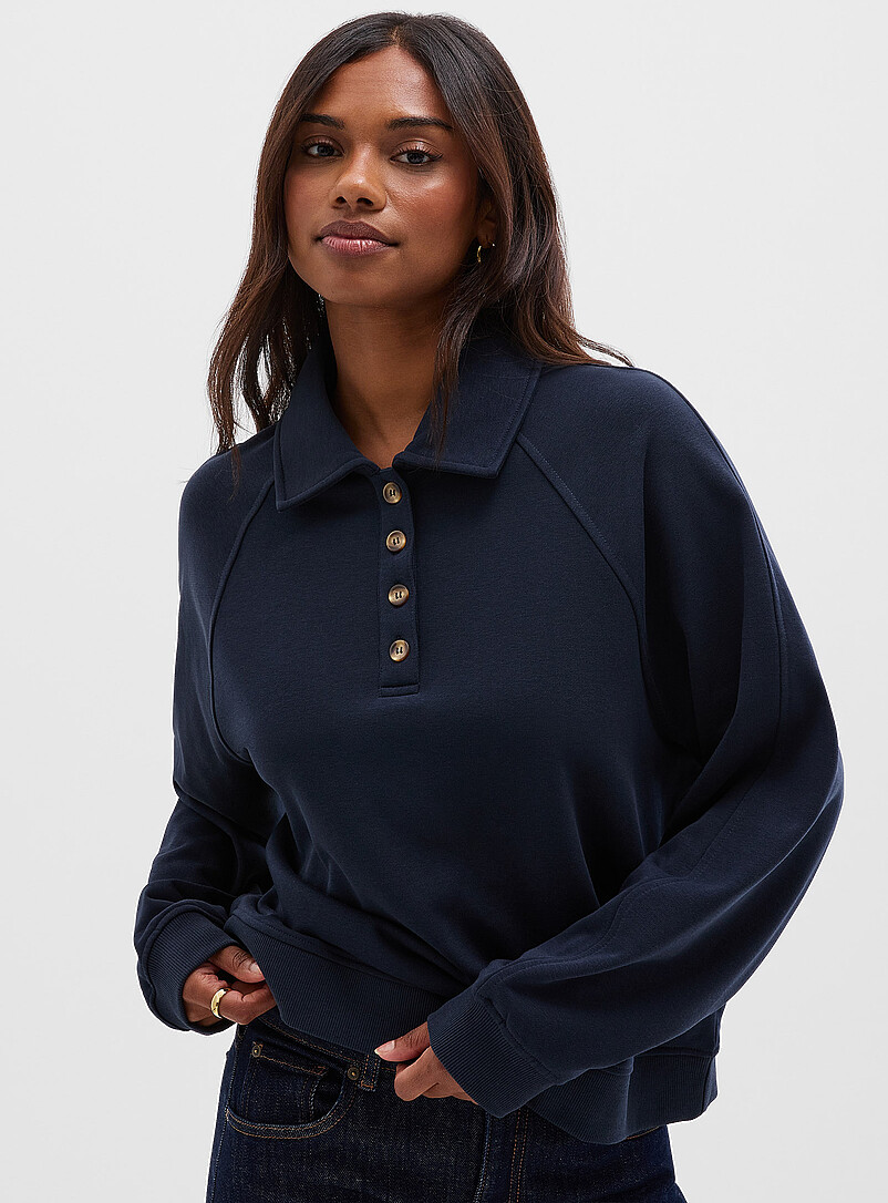 Polo-collar boxy sweatshirt product image (primary)