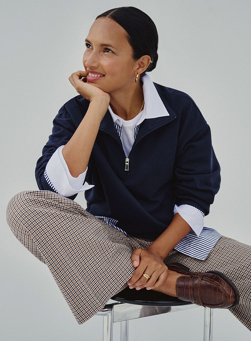 Zipped mock-neck French terry sweatshirt product image (primary)
