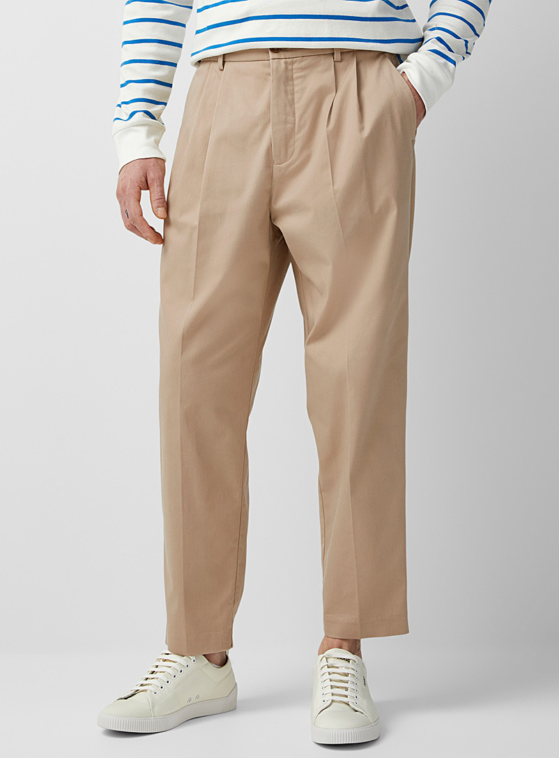 Le 31 Sand Pleated soft twill pant Reykjavik fit - Anti-fit for men