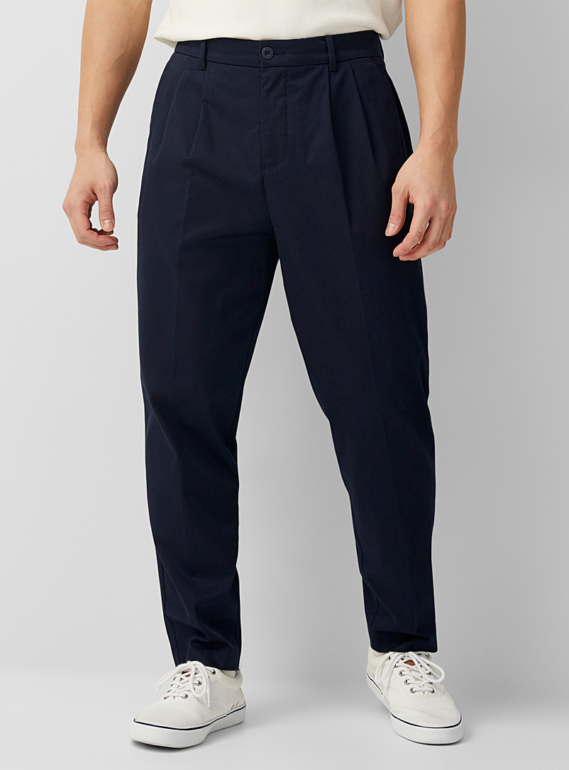 Le 31 Marine Blue Pleated soft twill pant Reykjavik fit - Anti-fit for men