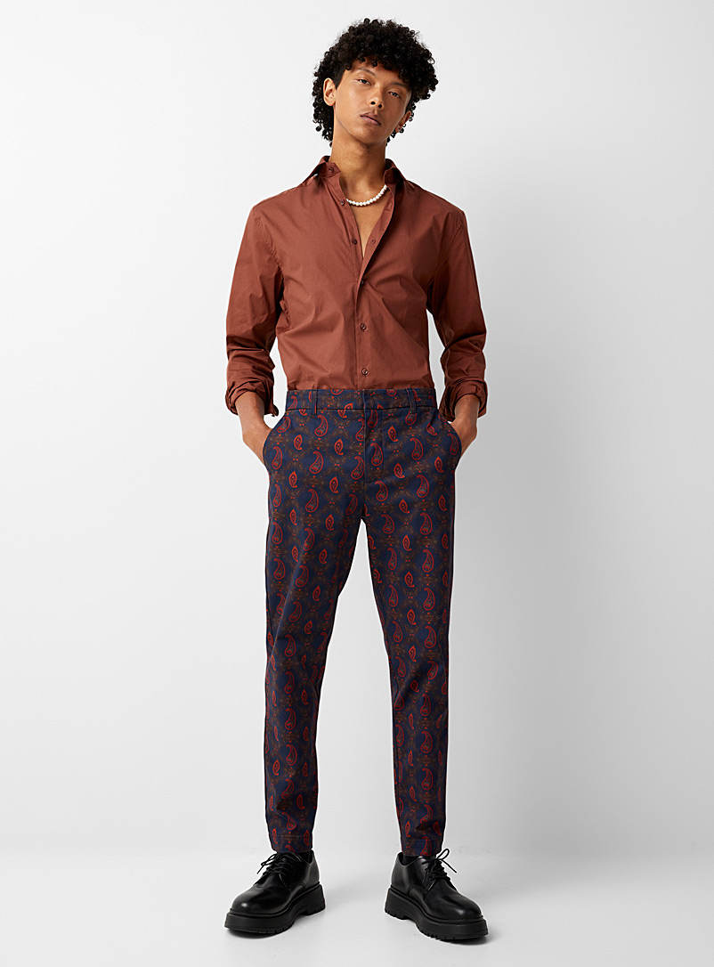 Le 31 Patterned Blue All-over pattern chino pant Tapered fit for men
