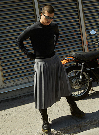 Djab Grey Brushed twill pleated skirt for men