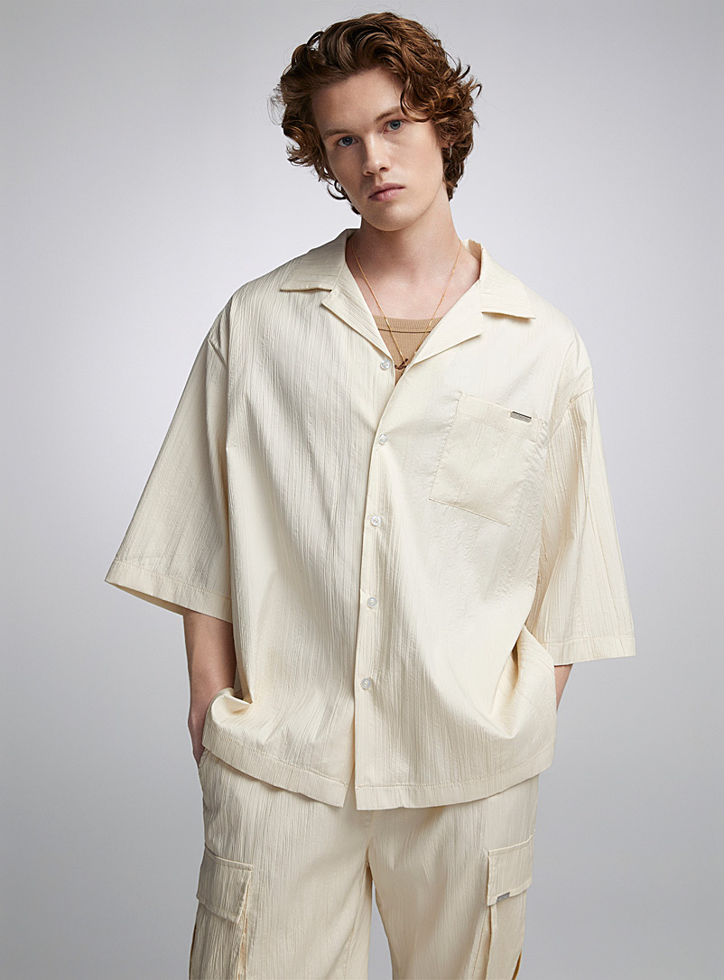 Sixth June Ivory/Cream Beige Crinkled-texture camp shirt for men