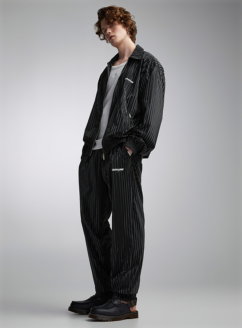 Sixth June Black Shiny plisse elastic-waist pant Straight fit for men