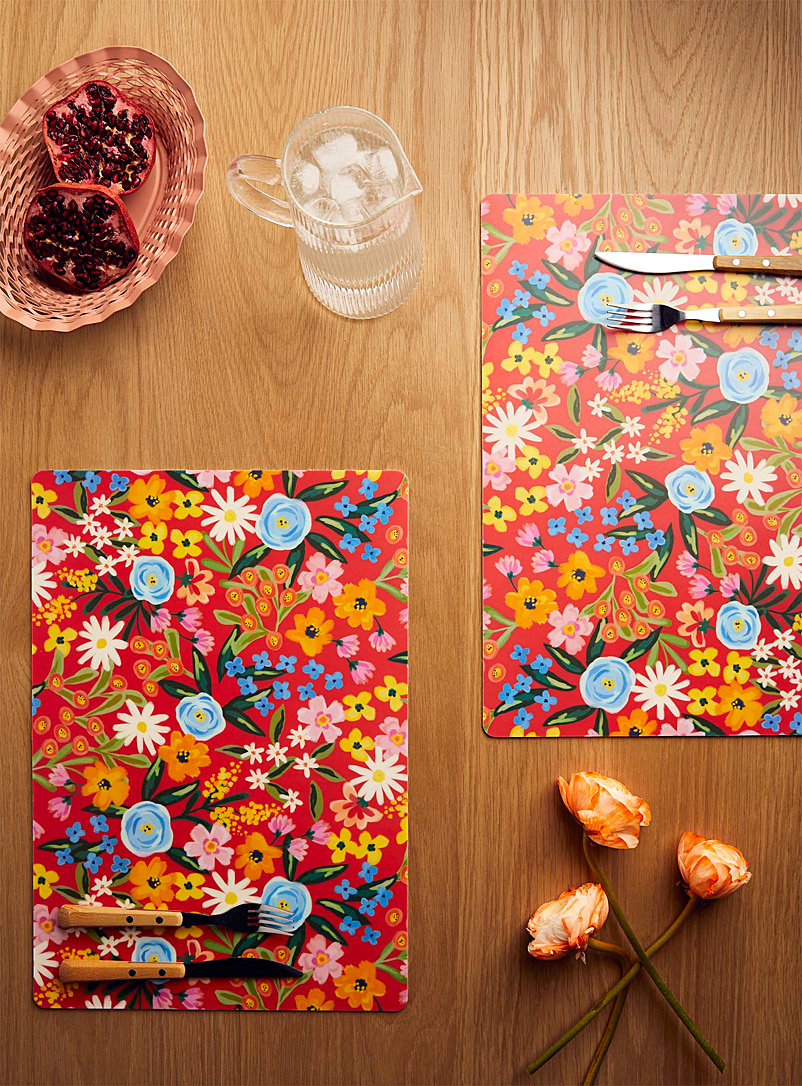 Simons Maison: Les napperons vinyle bouquet coloré Ensemble de 2 Rouge à motifs