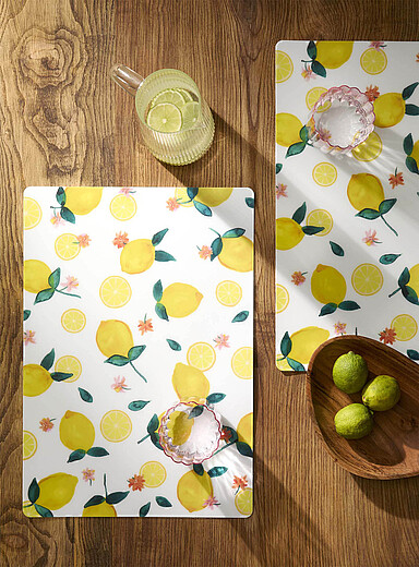 Yellow lemons vinyl placemats Set of 2 <b>Live Outside exclusive collection</b>
