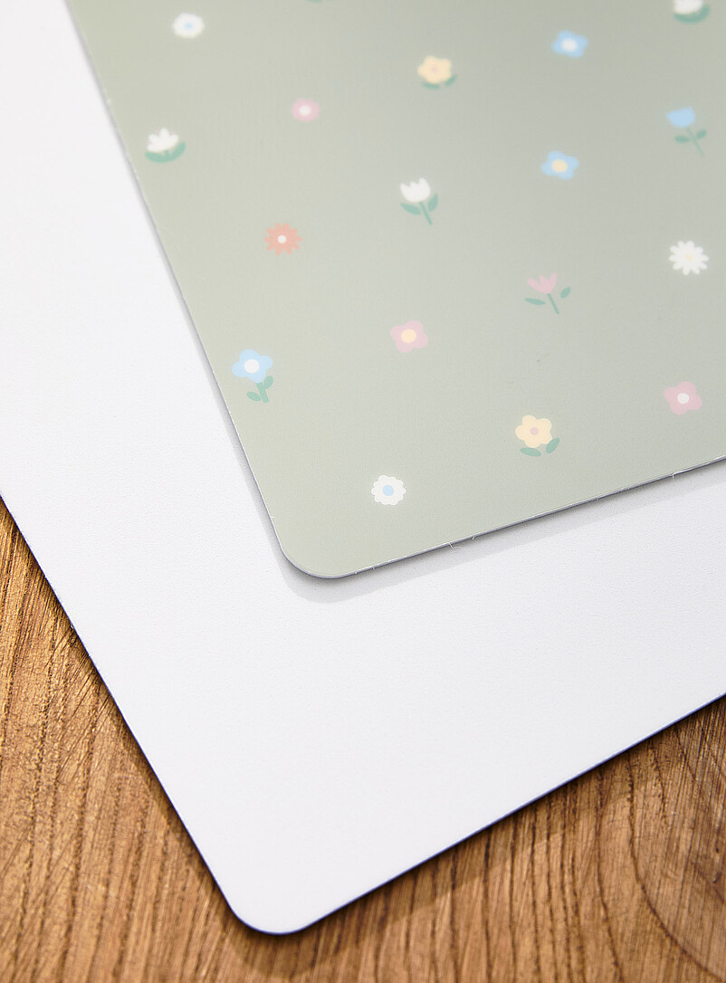 Simons Maison: Les napperons vinyle fleurs mignonnes Ensemble de 2 &Eacute;cru &agrave; motifs