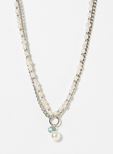 Vitaly Silver Sway chain and pearl necklace for men