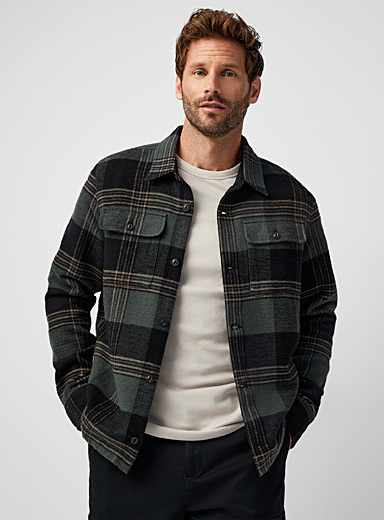 Tentree Patterned black Boreal check flannel overshirt for men