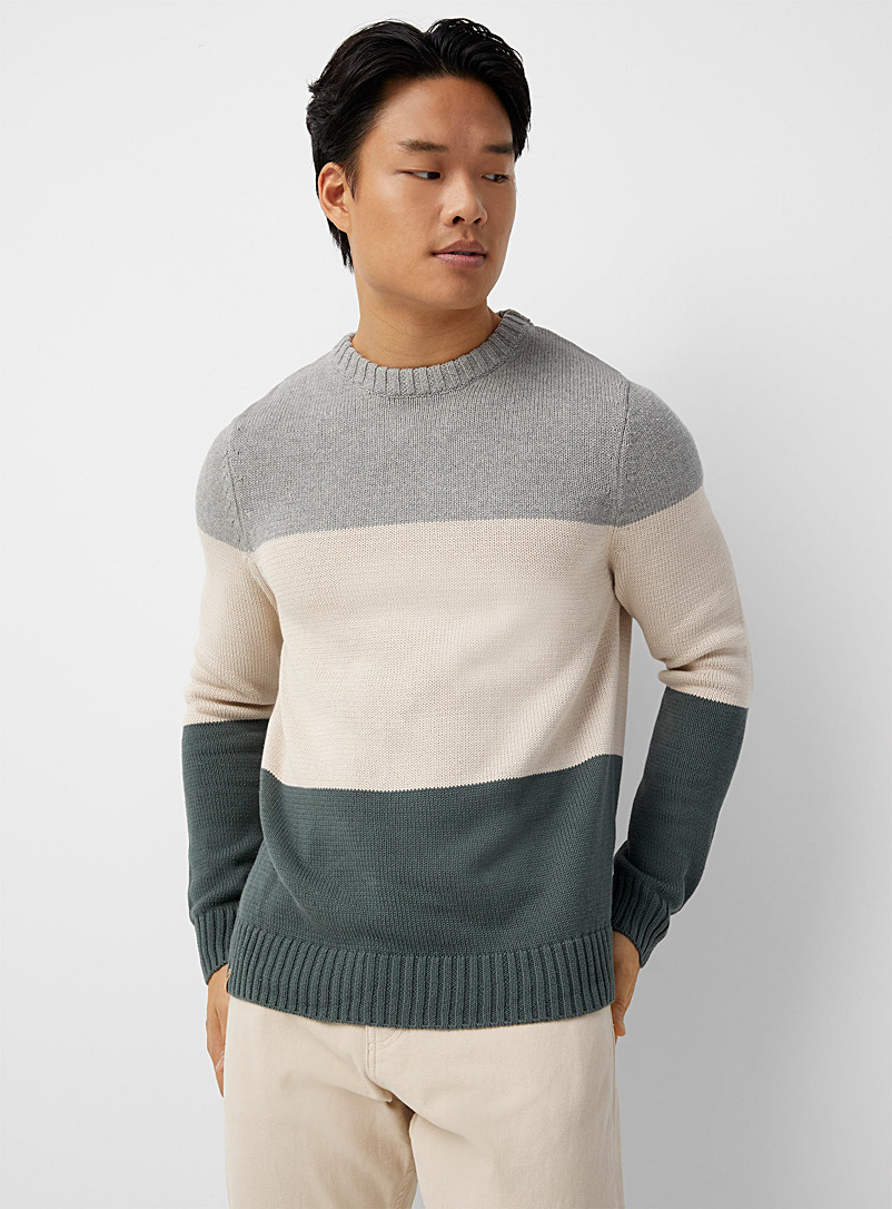Tentree Grey Tricolour stripe sweater for men
