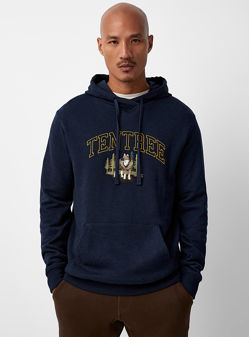 Tentree Dark Blue Embroidered wolf hoodie for men