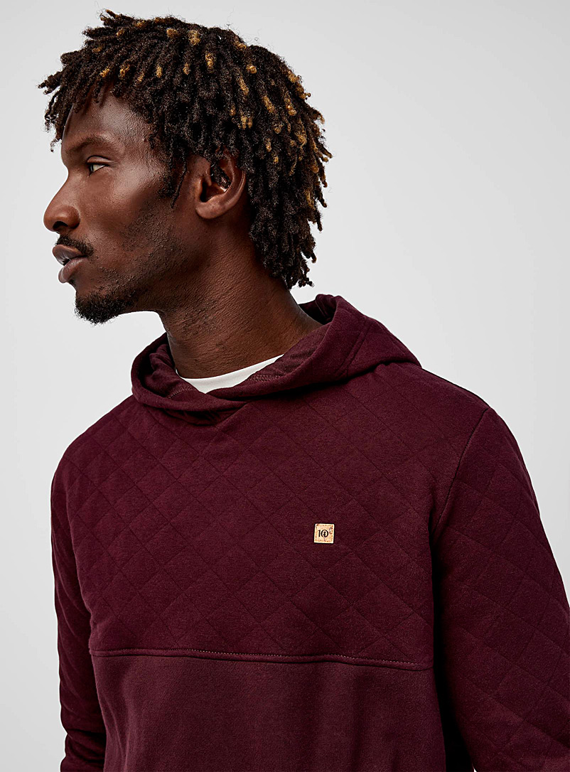 Tentree Ruby Red Burgundy quilted block-style hooded sweatshirt for men