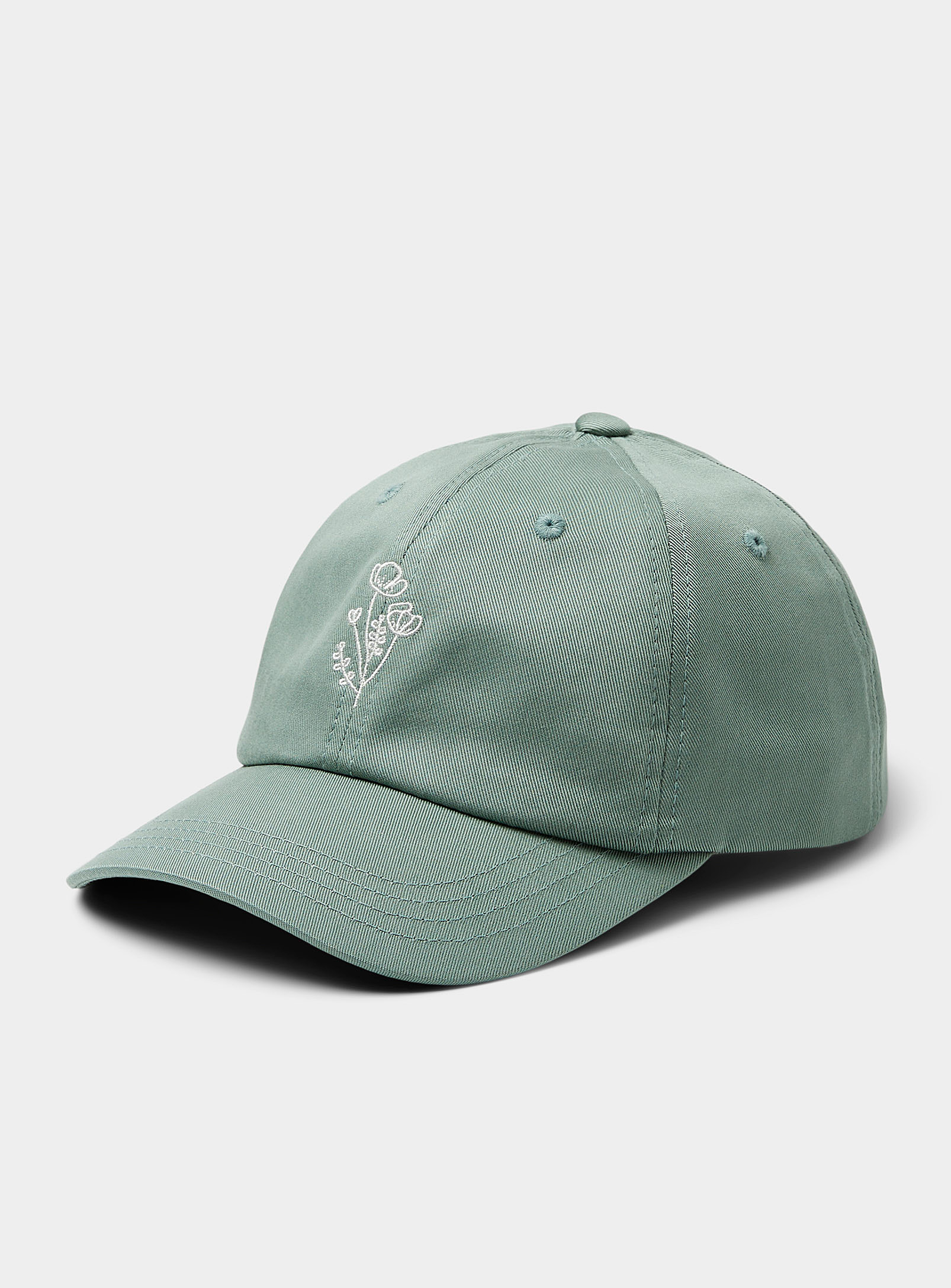Tentree Embroidered-flower Cap In Green