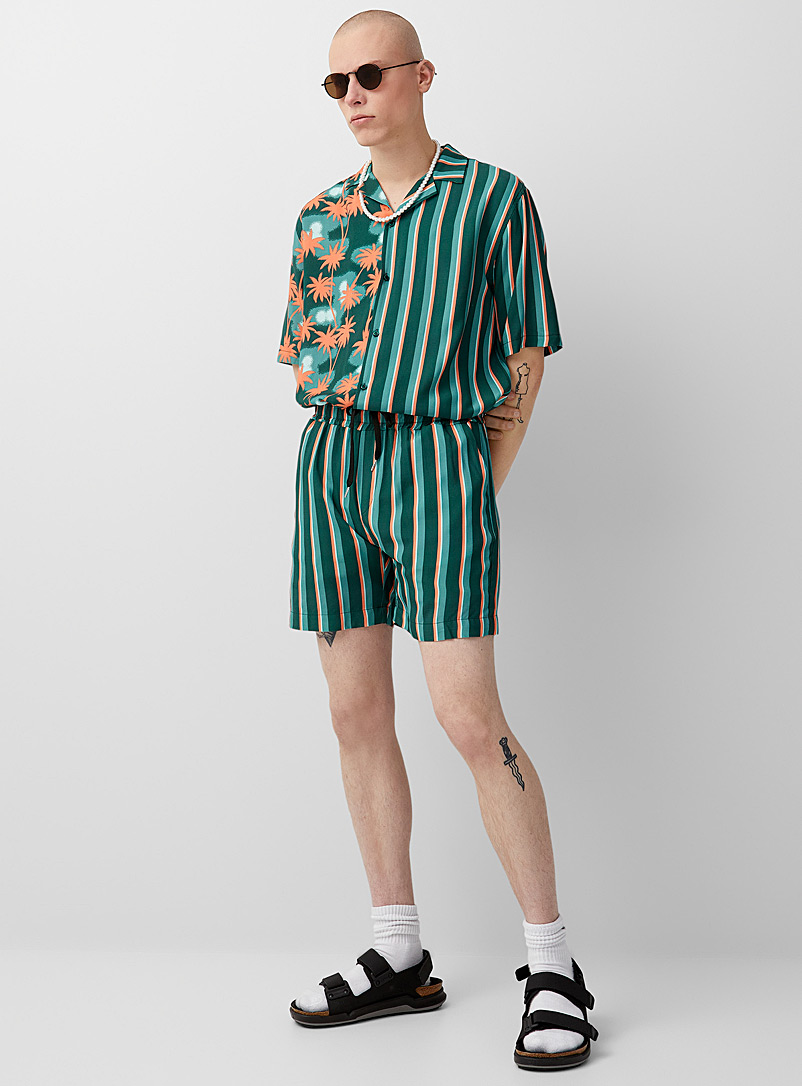 Djab Teal Deckchair-stripe pull-on short for men