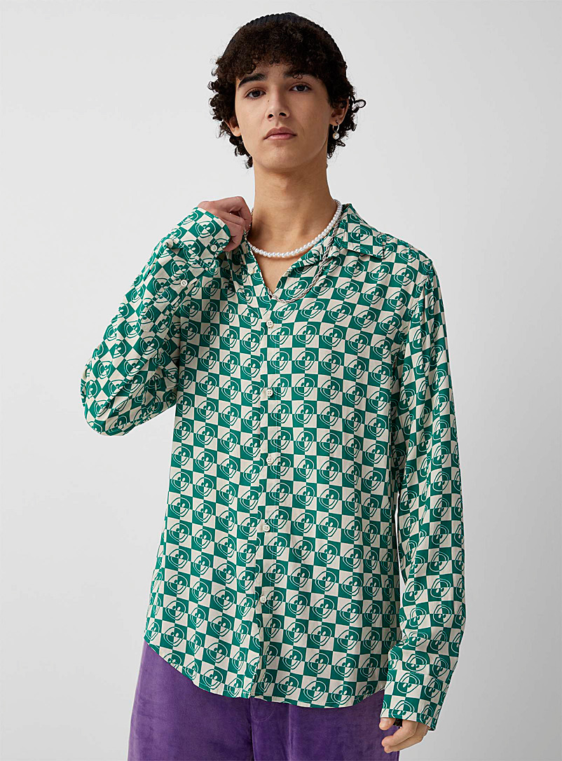 Djab Patterned Green Smile checkered fluid shirt for men