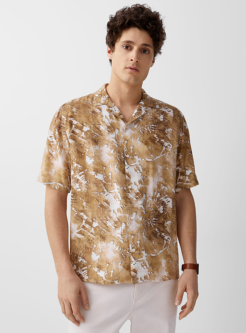 Le 31: La chemise cabana tie-dye sablonneux Coupe confort Brun à motifs pour homme