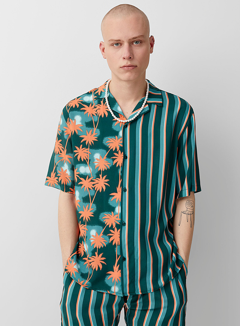 Djab Teal Palm tree and deckchair-stripe camp shirt for men